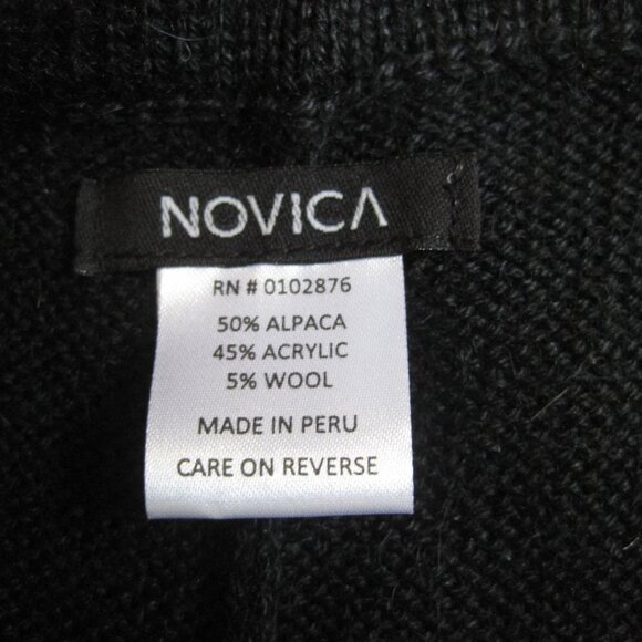 NOVICA Poncho Alpaca Wool Ruana Cape Sweater Peru Shawl Cardigan Black Tan Red - Picture 2 of 3